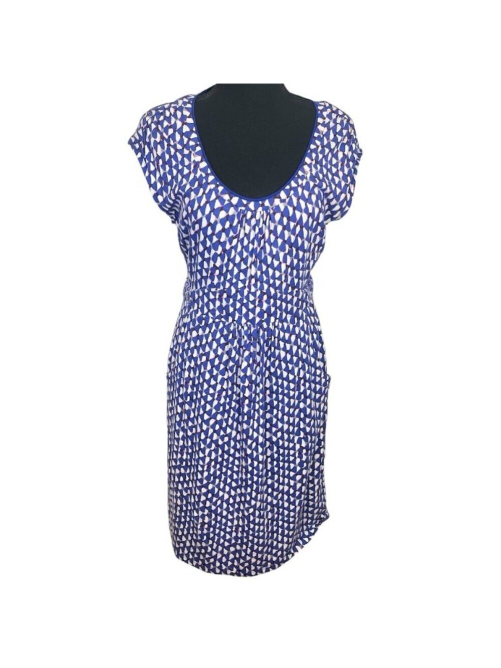Boden Jersey Margot Sz 8R Dress Pockets Geometric Cap Minimimalist Quiet Luxury - Picture 2 of 11